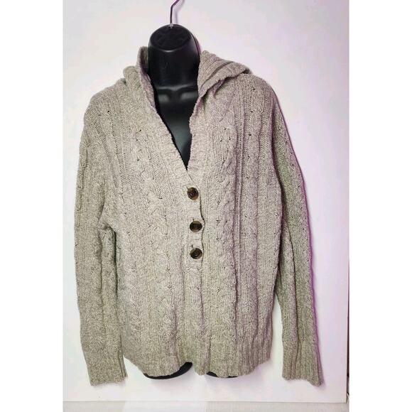 Vintage Y2K American Eagle Xl Chunky Cable Knit Hooded Sweater Driftwood Maple - Picture 16 of 16